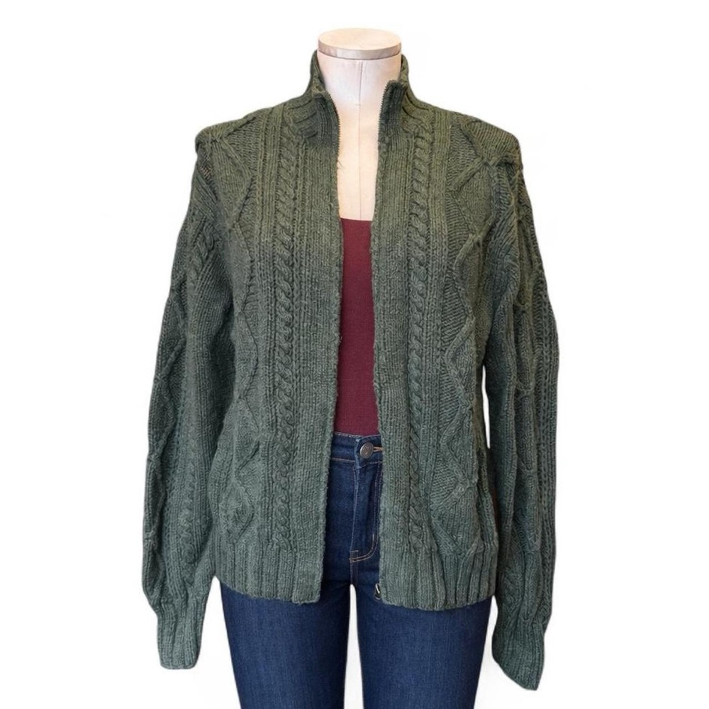 Bob Timberlake Olive Green Cable Knit Full Zip Cardigan